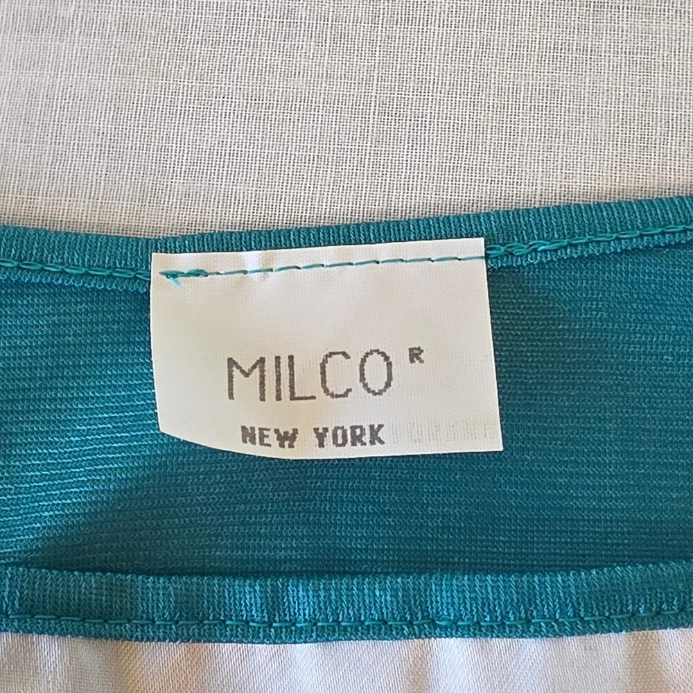 Milco Nightgown Vintage Floral Embroidered‎ Shimmer Teal Large Lounge Dress 70s